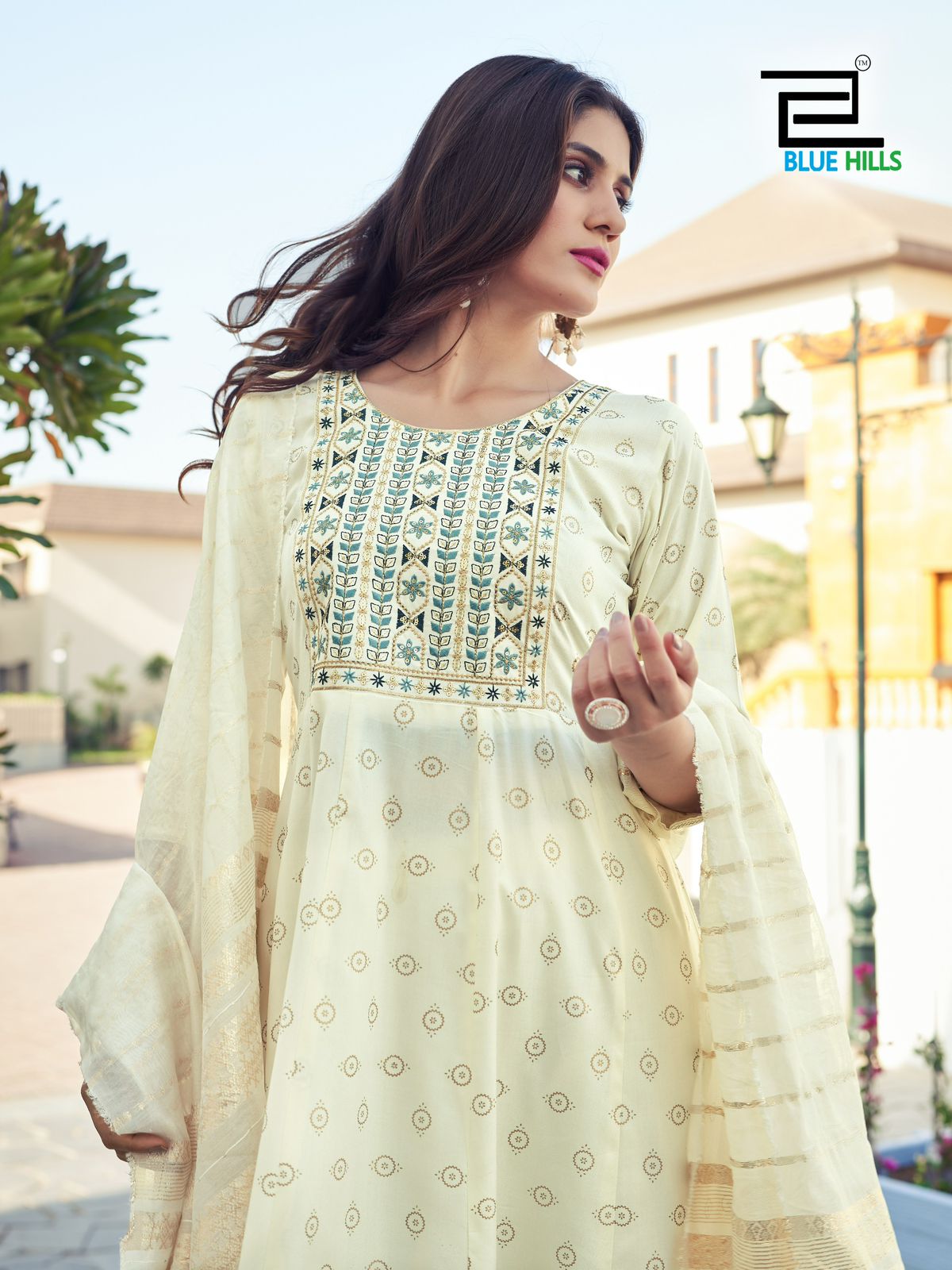 Muskan By Blue Hills Rayon Foil Printed Embroidery Kurti With Bottom Dupatta Wholesale Online